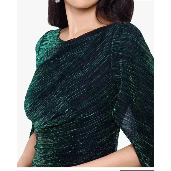 Betsy & Adam Women's Green Cowlneck Cape-Back Foil Gown Formal Dress sz 10 - Picture 9 of 11